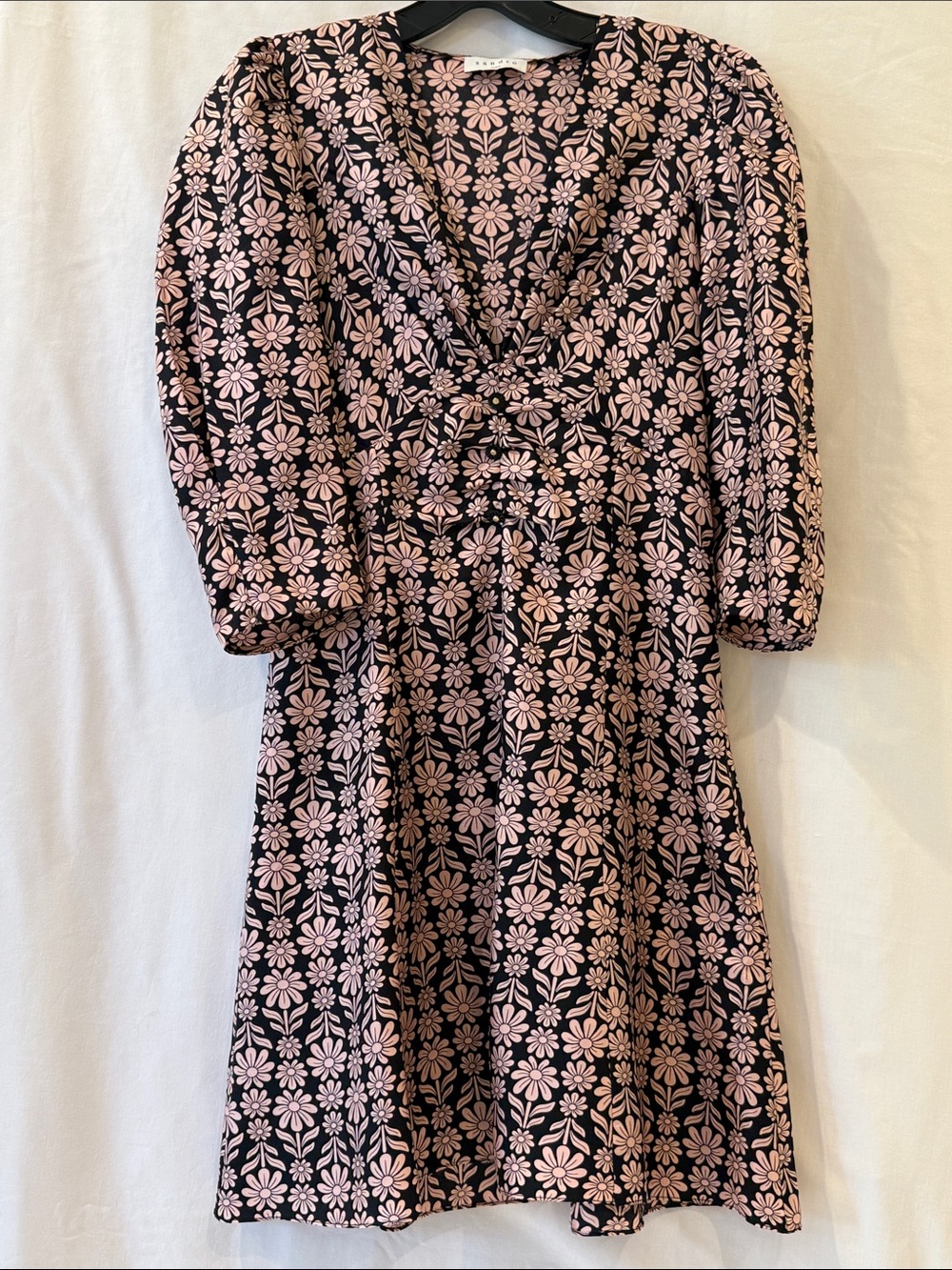 Sandro Floral Print V-Neck Women's Dress in Pink and Black